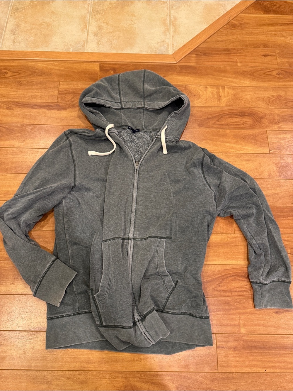 GAP Washed Charcoal Gray Hooded Zip-Up Jacket